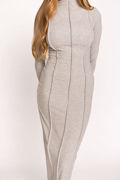 Jackie Knit Maxi Dress With Back Slit in Heather Grey