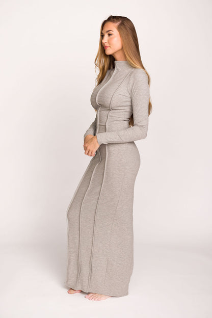 Jackie Knit Maxi Dress With Back Slit in Heather Grey