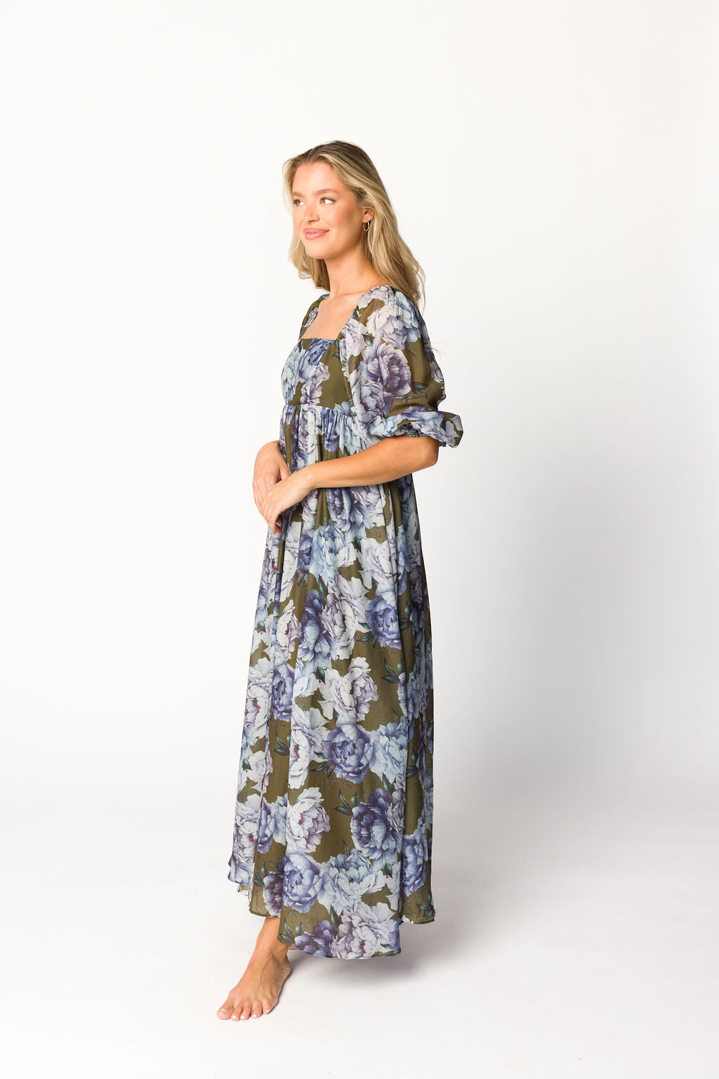 Mona Maxi Dress in Olive/Blue Floral - Bump Friendly *9/30 PRE-ORDER*