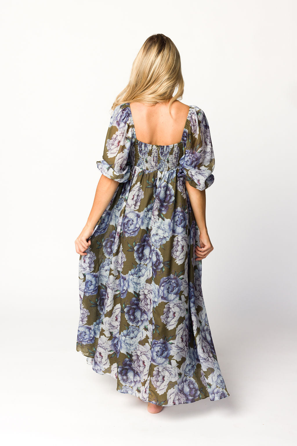 Mona Maxi Dress in Olive/Blue Floral - Bump Friendly *9/30 PRE-ORDER*