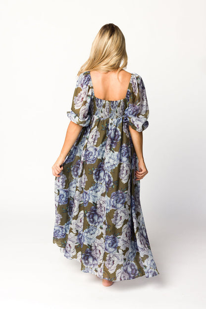 Mona Maxi Dress in Olive/Blue Floral - Bump Friendly *9/30 PRE-ORDER*