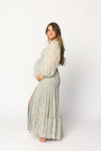 Daphne Long Sleeve Maxi Dress in Sage/Pink/Ivory Floral - Bump Friendly & Inclusive Sizing (XS-3XL)