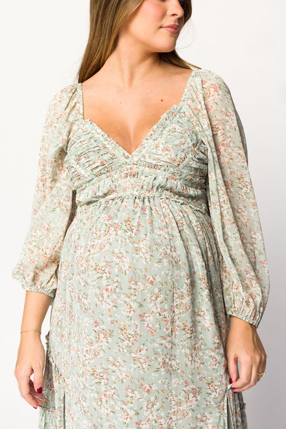 Daphne Long Sleeve Maxi Dress in Sage/Pink/Ivory Floral - Bump Friendly & Inclusive Sizing (XS-3XL)