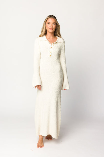 Courtney Boucle Maxi Shirt Dress in Cream- Nursing Friendly