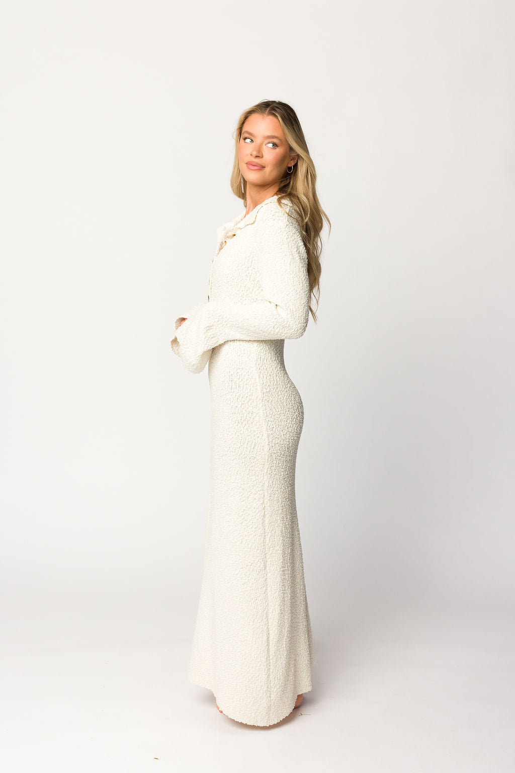 Courtney Boucle Maxi Shirt Dress in Cream- Nursing Friendly
