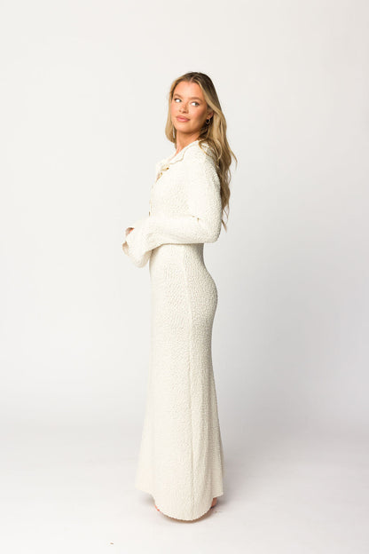 Courtney Boucle Maxi Shirt Dress in Cream- Nursing Friendly