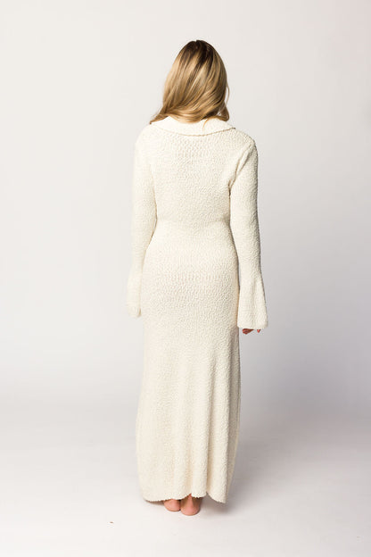 Courtney Boucle Maxi Shirt Dress in Cream- Nursing Friendly