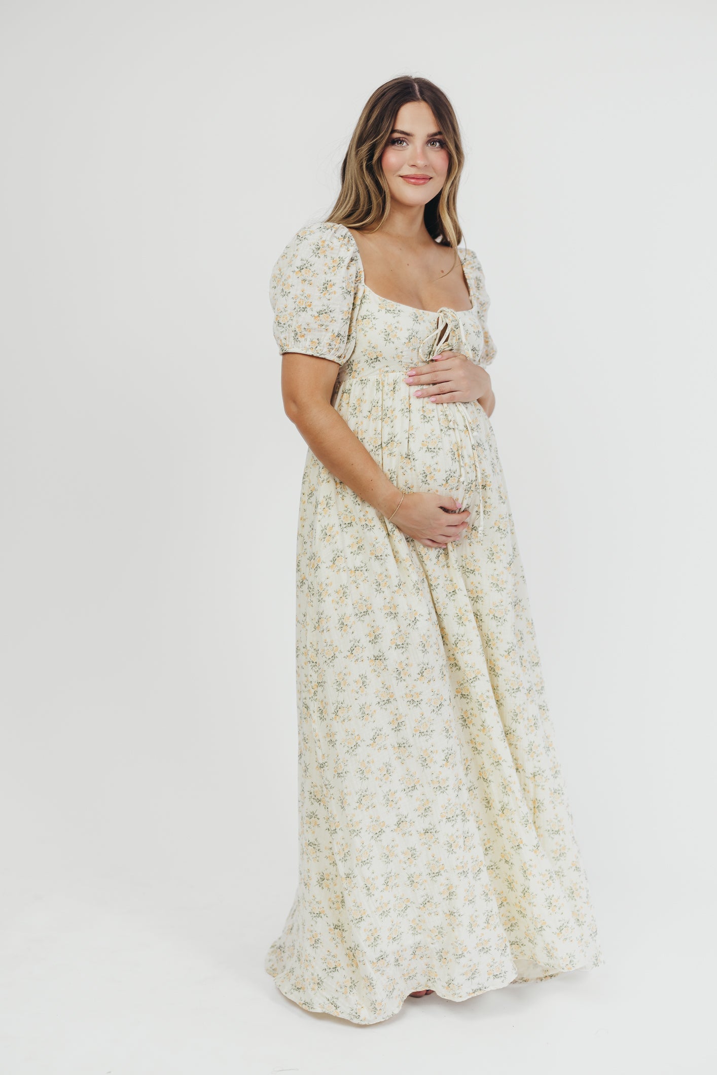 Haven 100% Cotton Tie-Front Maxi Dress in Orange/Green Floral - Bump Friendly