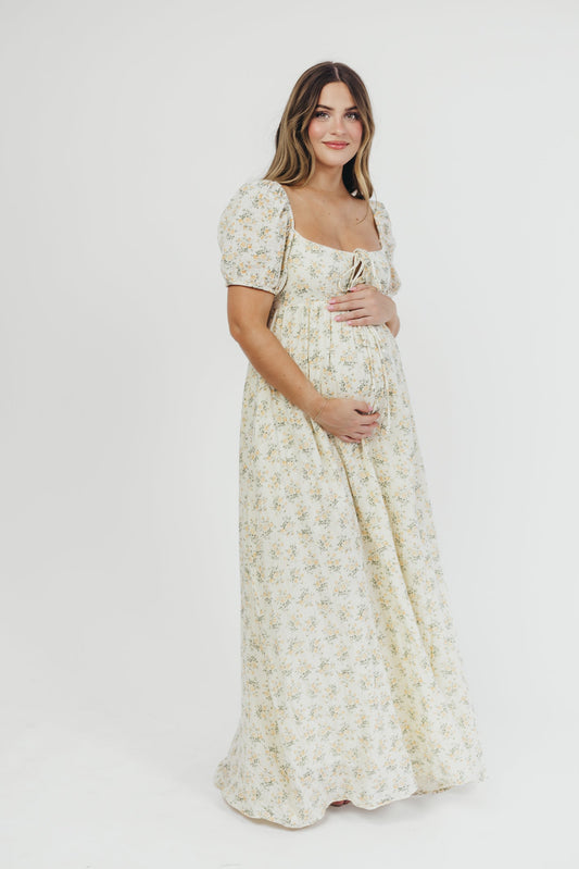 Haven 100% Cotton Tie-Front Maxi Dress in Orange/Green Floral - Bump Friendly