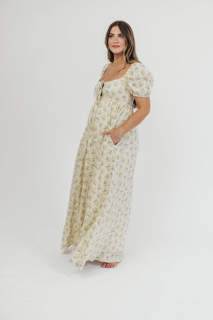 Haven 100% Cotton Tie-Front Maxi Dress in Orange/Green Floral - Bump Friendly