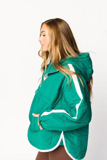 Joanna Quilted Puffer Pullover in Hunter Green/White