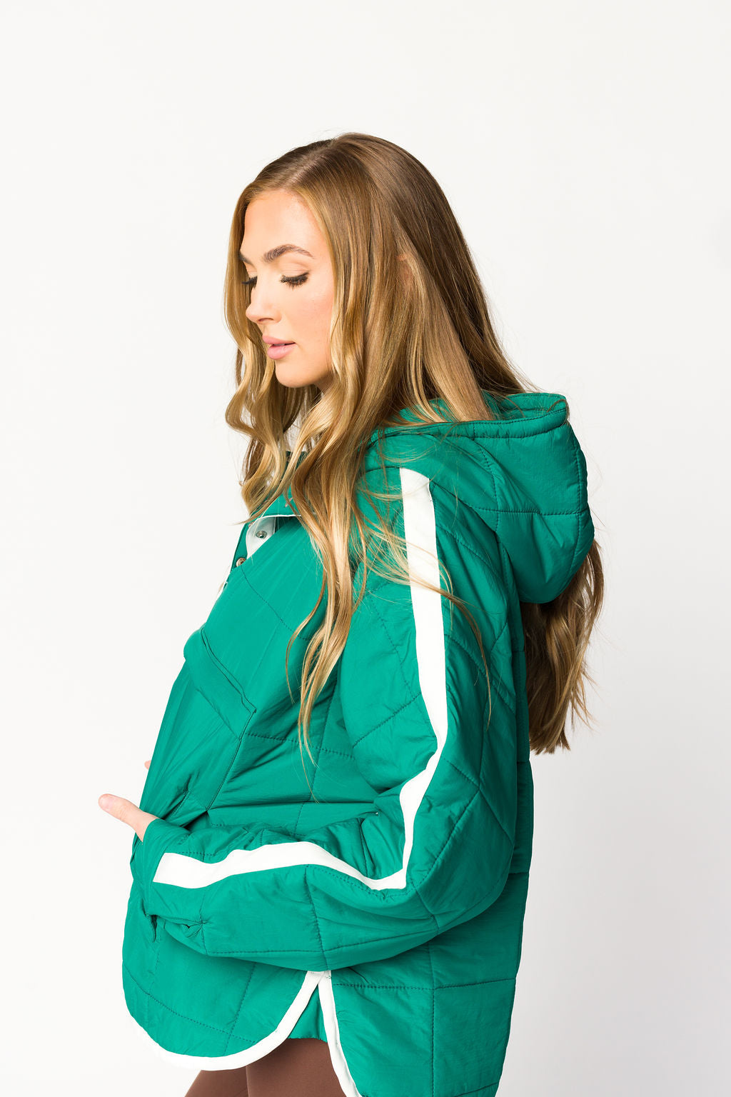 Joanna Quilted Puffer Pullover in Hunter Green/White
