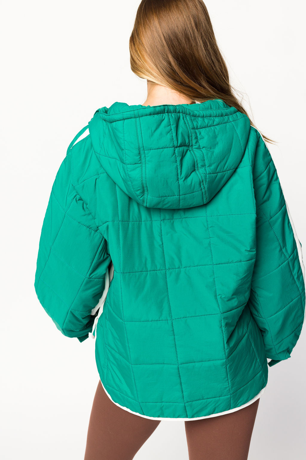Joanna Quilted Puffer Pullover in Hunter Green/White