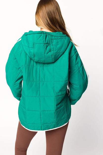Joanna Quilted Puffer Pullover in Hunter Green/White