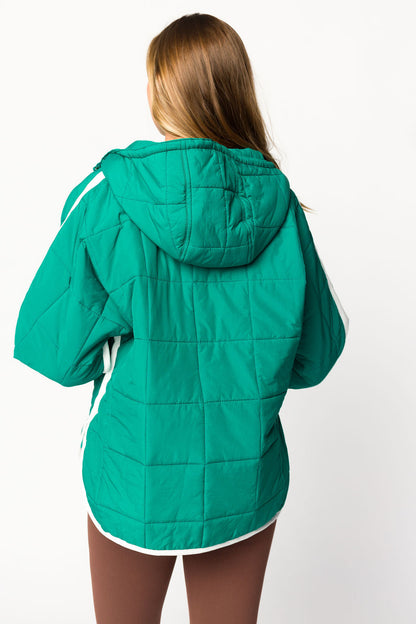 Joanna Quilted Puffer Pullover in Hunter Green/White