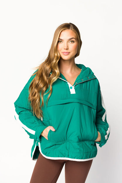 Joanna Quilted Puffer Pullover in Hunter Green/White