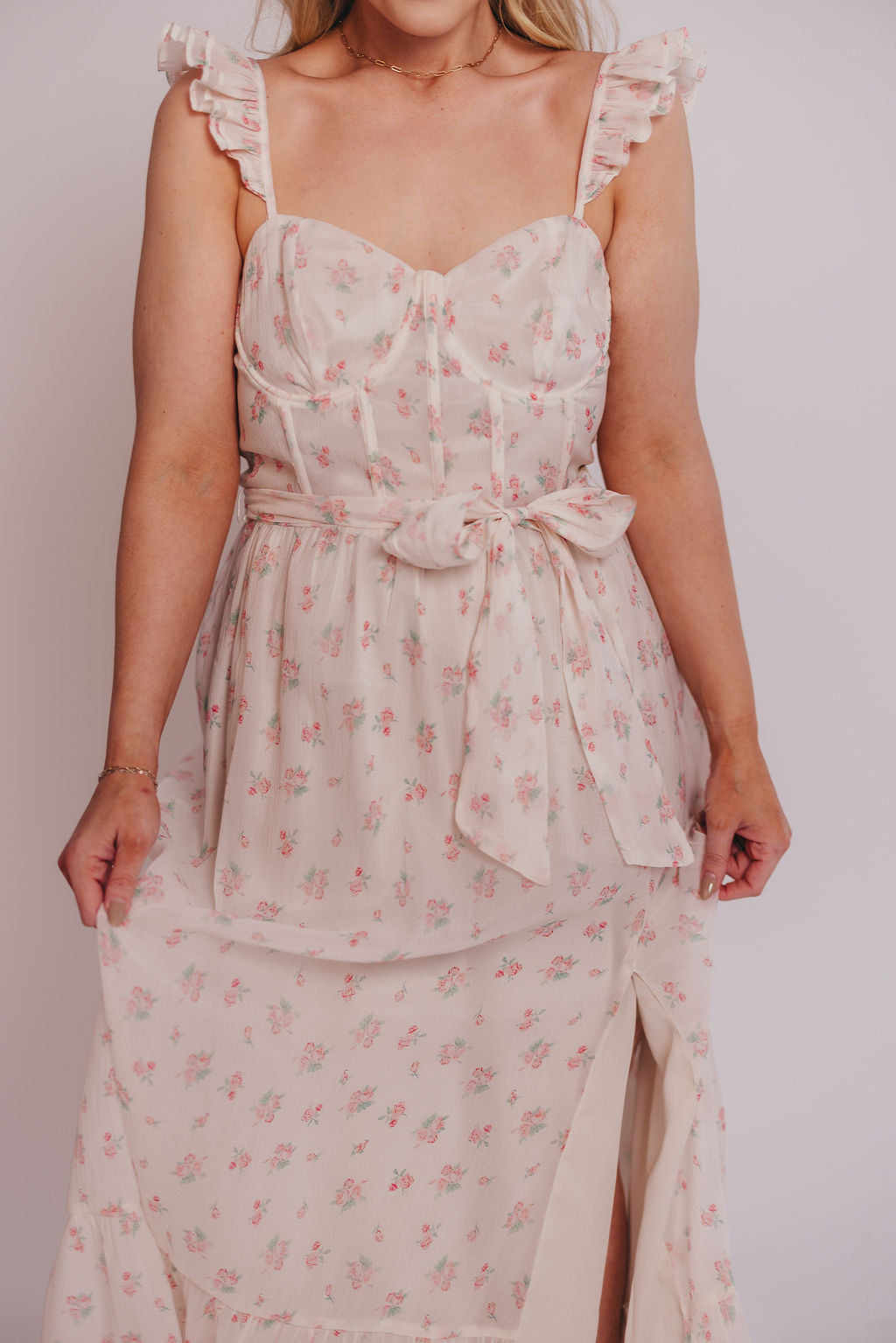 Rosamund Bustier-Style Maxi Dress in Blush Pink Floral - Inclusive Sizing (S-3XL)