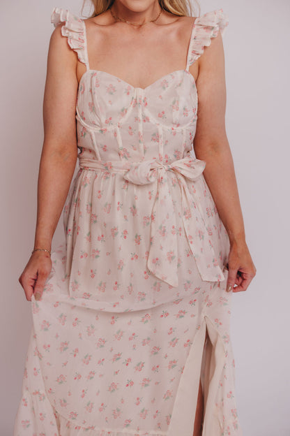Rosamund Bustier-Style Maxi Dress in Blush Pink Floral - Inclusive Sizing (S-3XL)