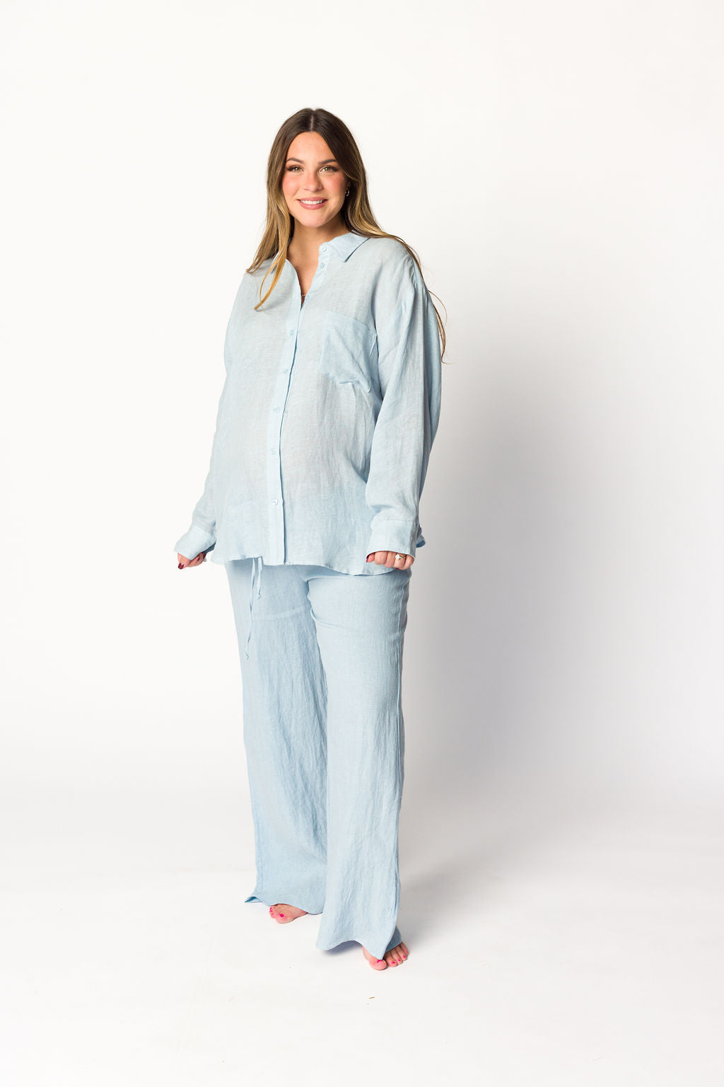 Pip Wide Leg Linen Pants in Light Blue