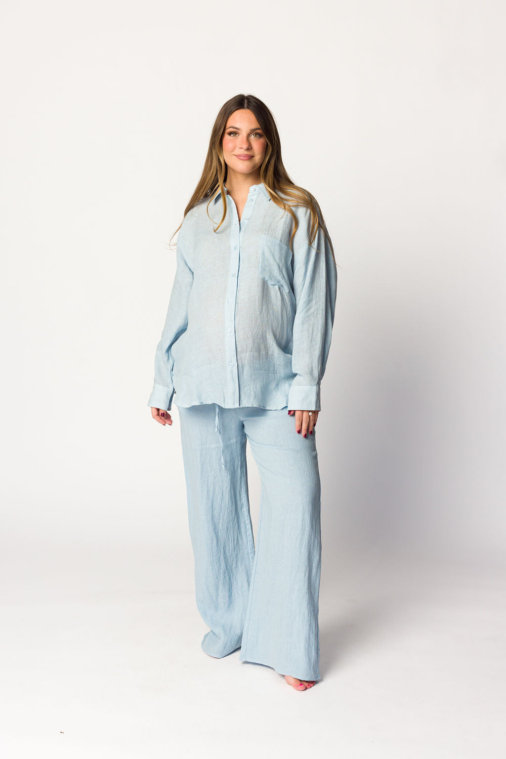 Pip Wide Leg Linen Pants in Light Blue