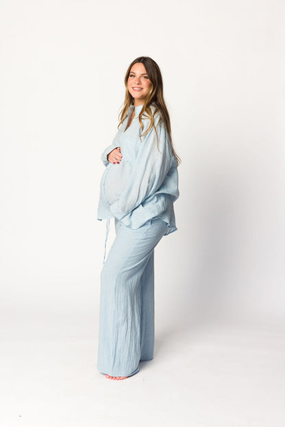 Pip Wide Leg Linen Pants in Light Blue