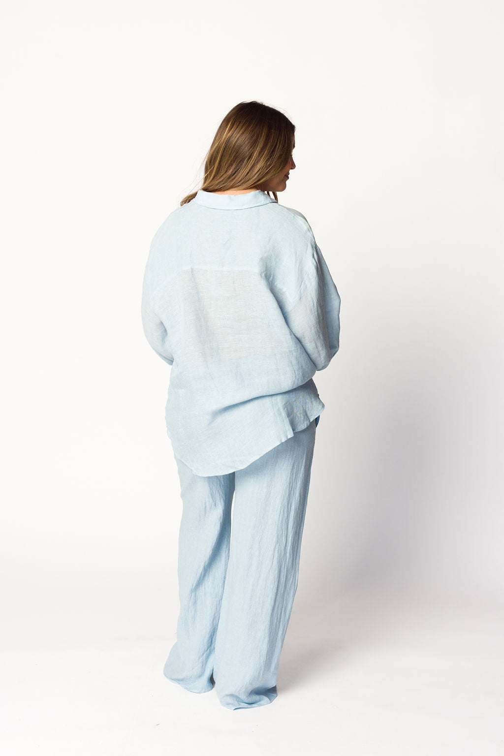Pip Wide Leg Linen Pants in Light Blue