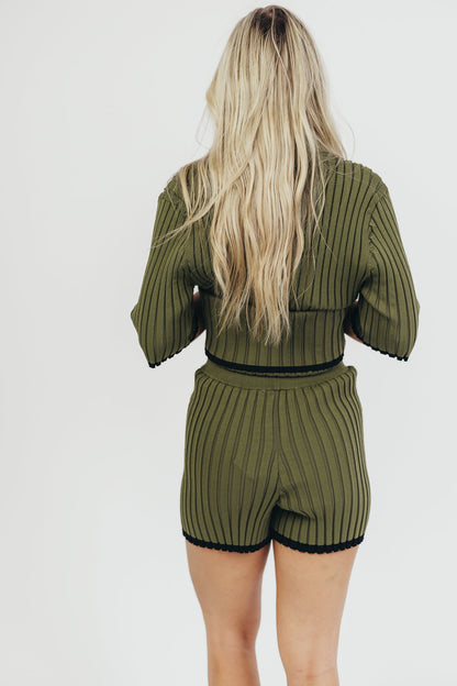 Brooke Ribbed Knit Top and Short Set in Green - Nursing Friendly
