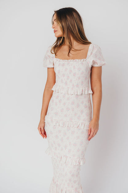 Ada Smocked Dress in Pink Floral- Bump Friendly & Inclusive Sizing (S-3XL)