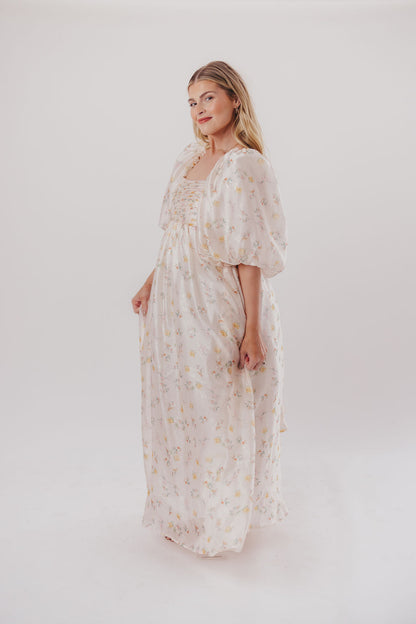 Melody Maxi Dress with Pleats and Bow Detail in Yellow Rose Floral - Bump Friendly & Inclusive Sizing (S-3XL)