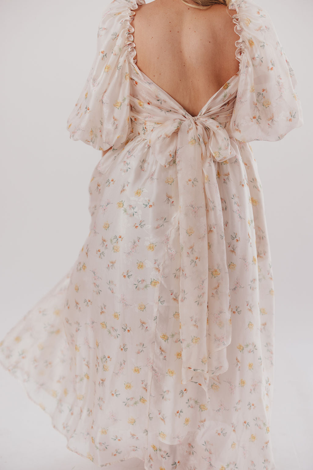 Melody Maxi Dress with Pleats and Bow Detail in Yellow Rose Floral - Bump Friendly & Inclusive Sizing (S-3XL)