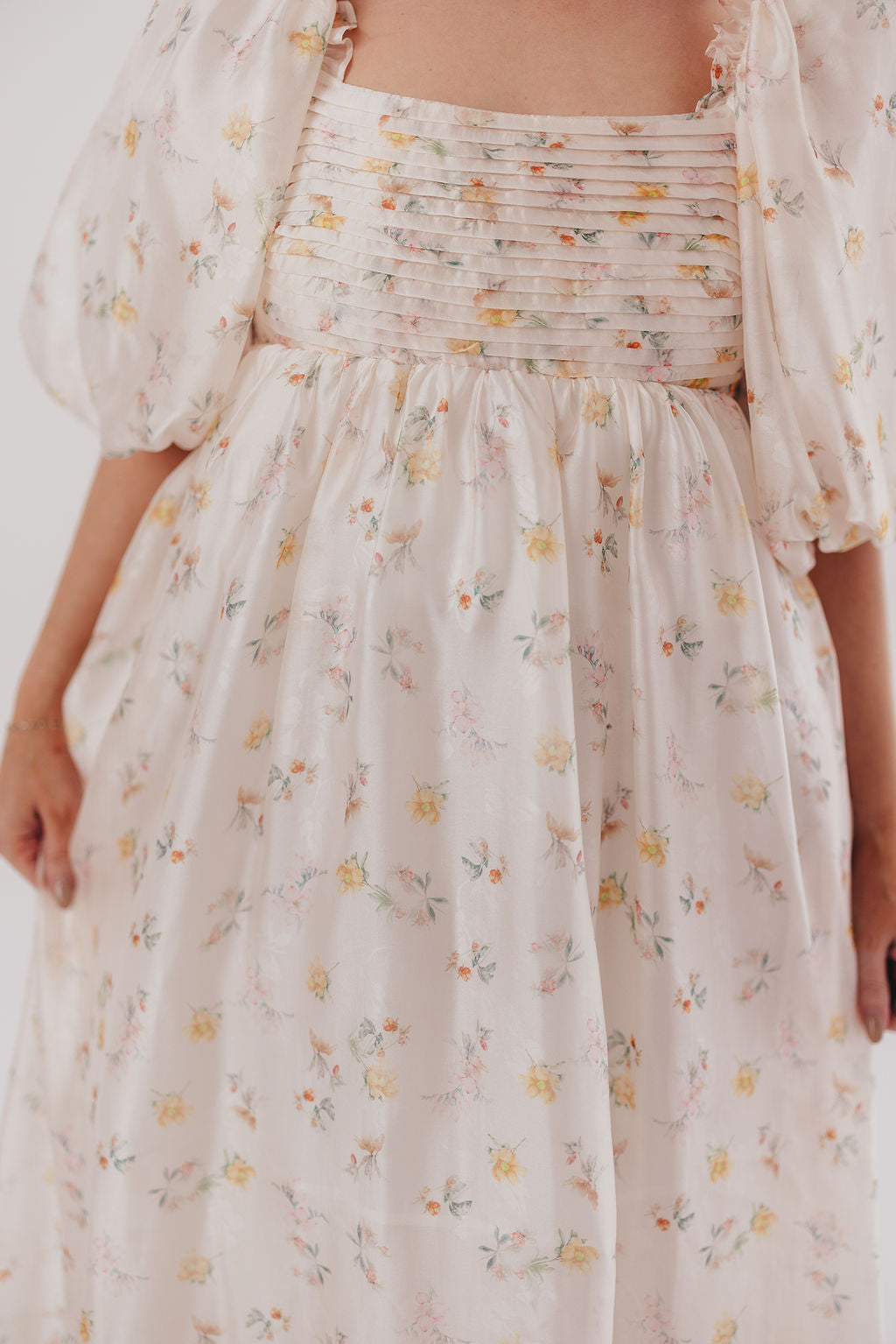 Melody Maxi Dress with Pleats and Bow Detail in Yellow Rose Floral - Bump Friendly & Inclusive Sizing (S-3XL)
