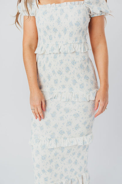 Ada Smocked Dress in Blue Floral- Bump Friendly & Inclusive Sizing (S-3XL)