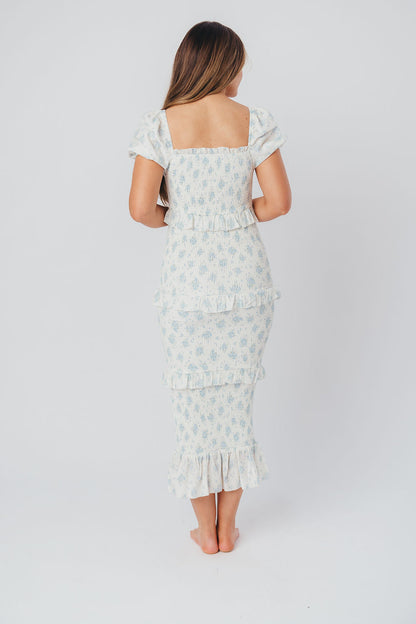 Ada Smocked Dress in Blue Floral- Bump Friendly & Inclusive Sizing (S-3XL)