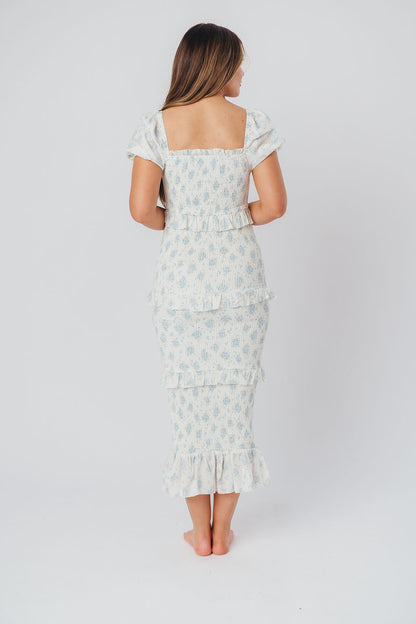 Ada Smocked Dress in Blue Floral- Bump Friendly & Inclusive Sizing (S-3XL)