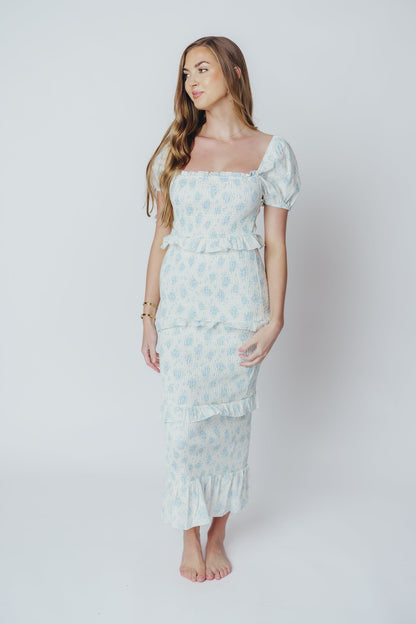 Ada Smocked Dress in Blue Floral- Bump Friendly & Inclusive Sizing (S-3XL)