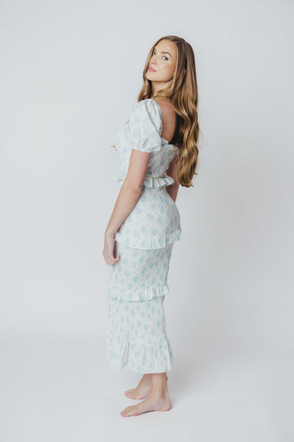 Ada Smocked Dress in Blue Floral- Bump Friendly & Inclusive Sizing (S-3XL)
