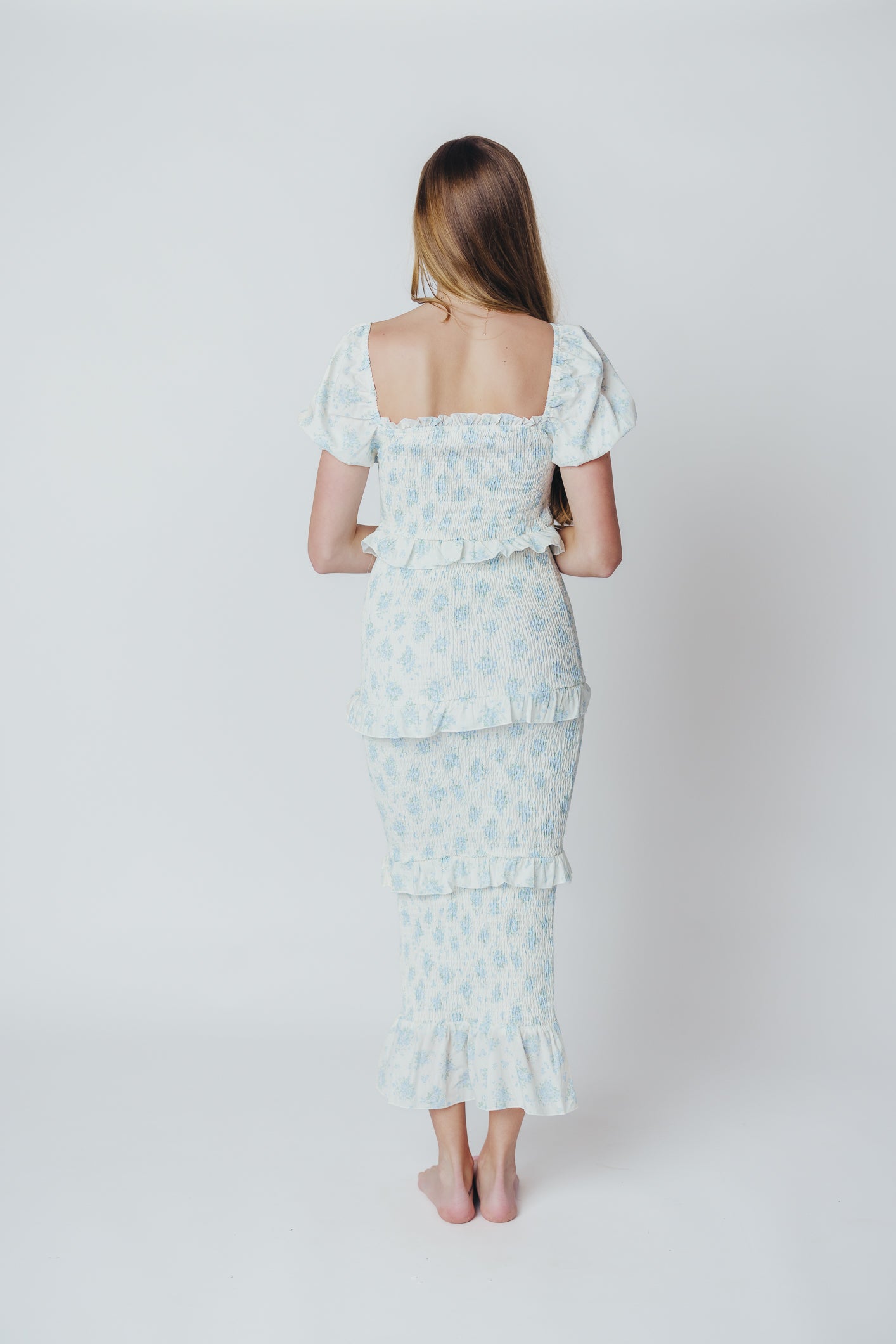 Ada Smocked Dress in Blue Floral- Bump Friendly & Inclusive Sizing (S-3XL)