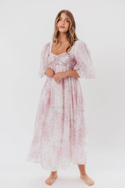 Harlow Midi Dress in Light Pink Floral - Bump Friendly & Inclusive Sizing (S-3XL)