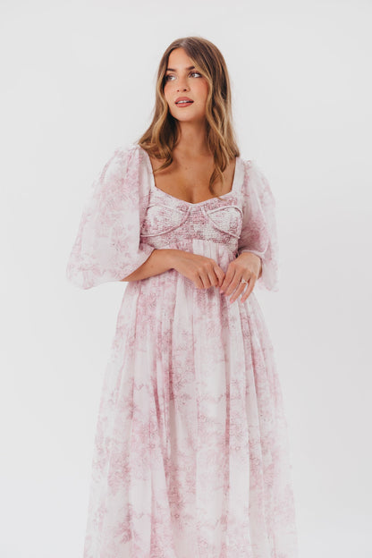 Harlow Midi Dress in Light Pink Floral - Bump Friendly & Inclusive Sizing (S-3XL)