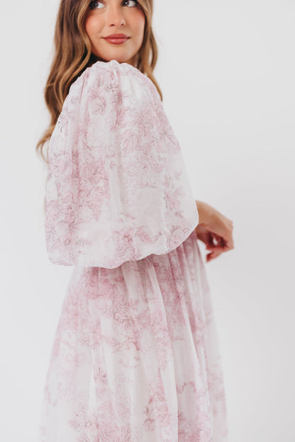 Harlow Midi Dress in Light Pink Floral - Bump Friendly & Inclusive Sizing (S-3XL)