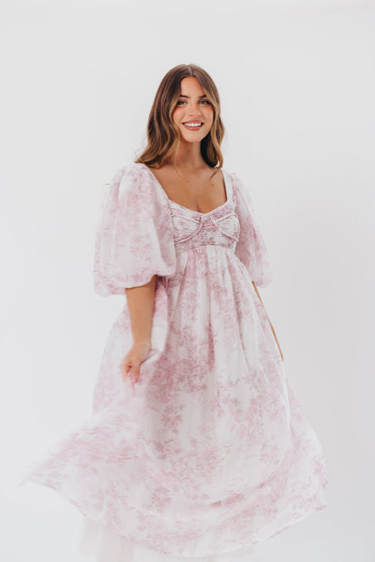 Harlow Midi Dress in Light Pink Floral - Bump Friendly & Inclusive Sizing (S-3XL)