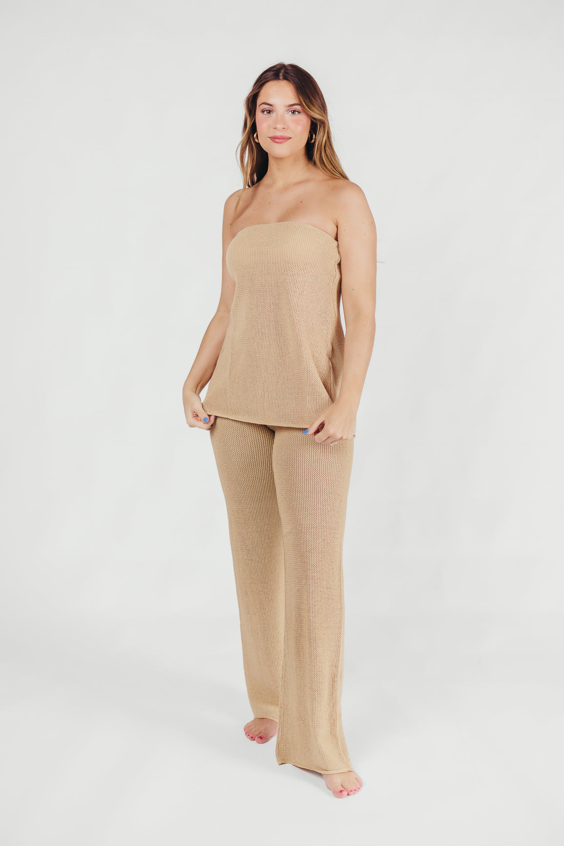 Brielle Crochet Knit Pant in Sand (No Lining)