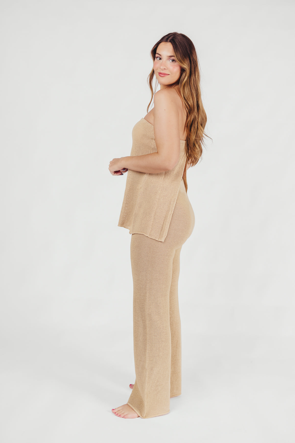 Brielle Crochet Knit Pant in Sand (No Lining)