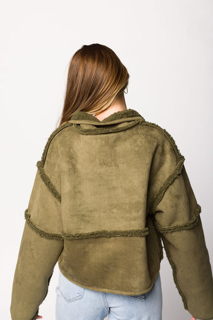 Abby Sherpa and Suede Reversible Jacket in Olive