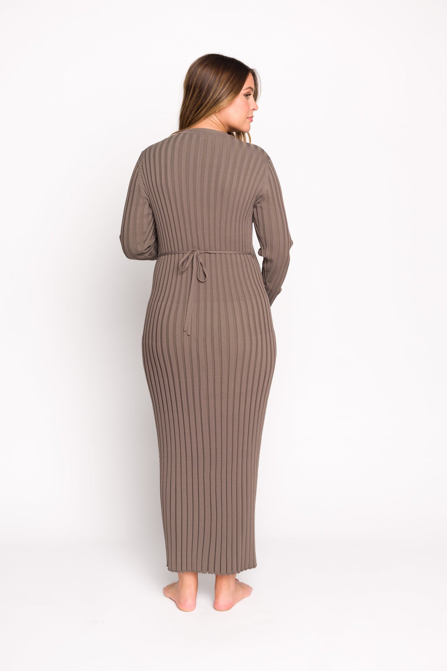 Colette Premium Long Sleeved Ribbed Knit Maxi Dress in Slate - Bump Friendly