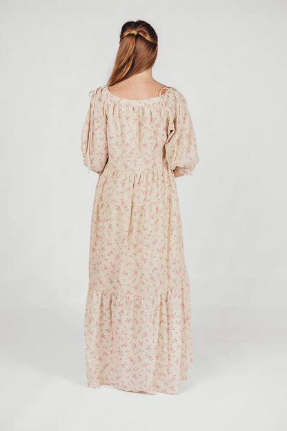 Cara 100% Cotton Maxi Dress in Pink/Brown Floral