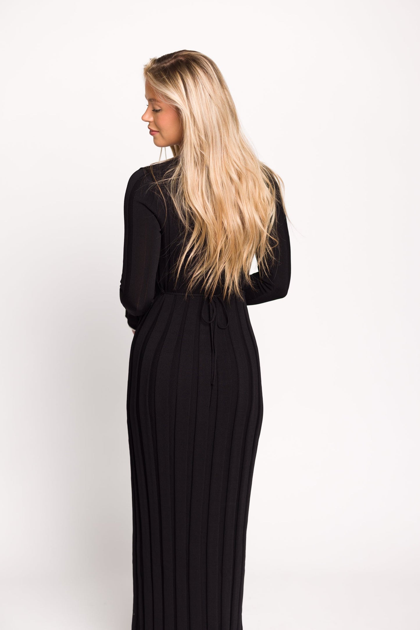 Bentley Ribbed Knit Maxi Dress in Black with White Trim - Bump Friendly