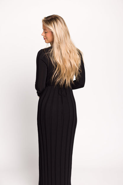 Bentley Ribbed Knit Maxi Dress in Black with White Trim - Bump Friendly