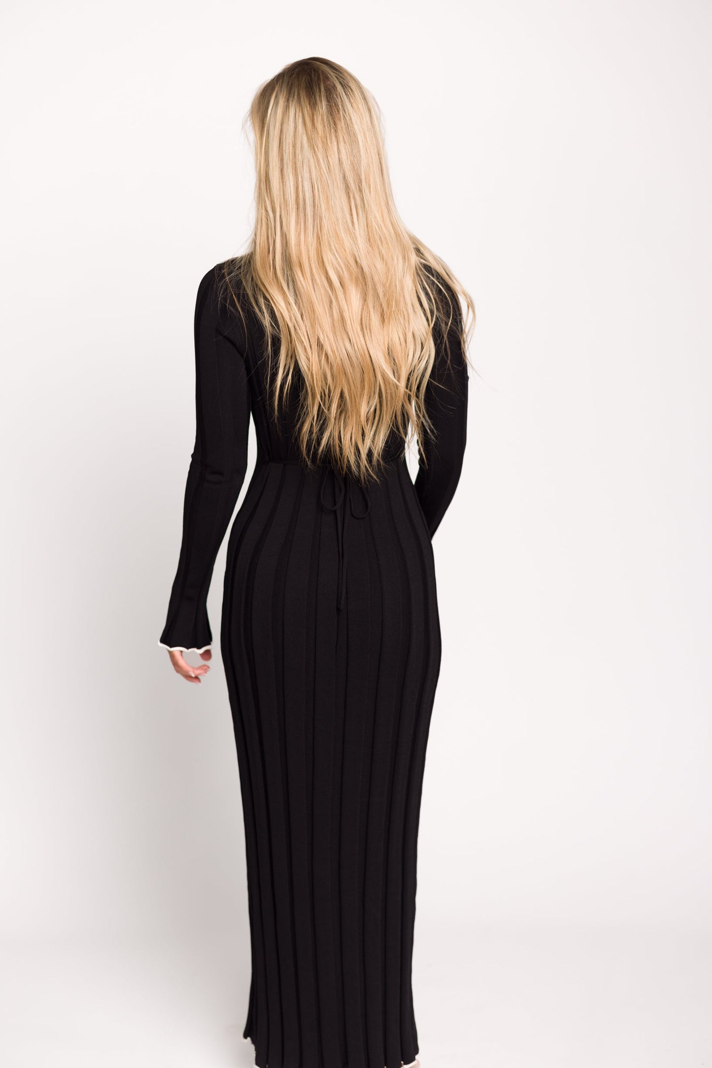 Bentley Ribbed Knit Maxi Dress in Black with White Trim - Bump Friendly