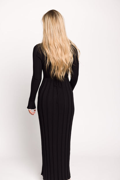 Bentley Ribbed Knit Maxi Dress in Black with White Trim - Bump Friendly